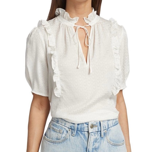 NWT Zadig & Voltaire Talino White Ruffle Blouse large - Picture 1 of 7